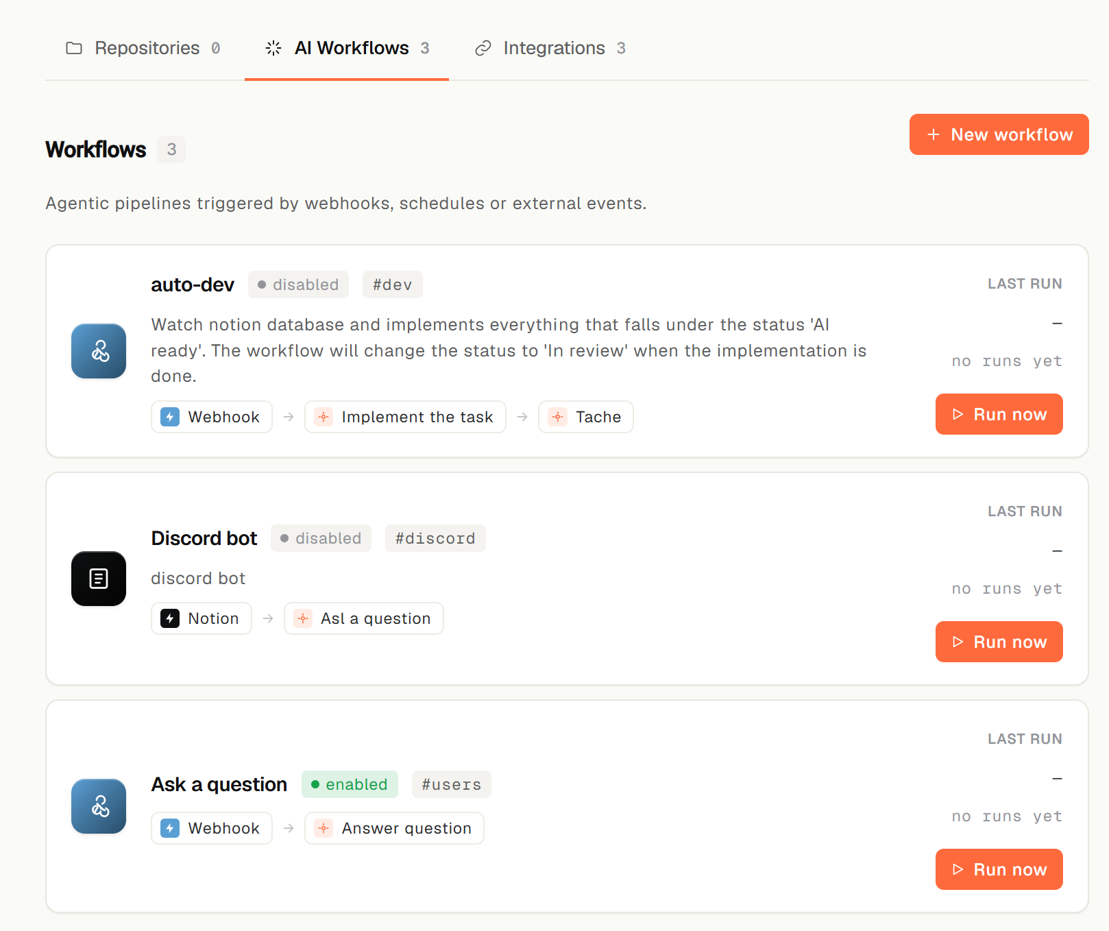 jimble — AI Workflows for the tosumeet-ai project: auto-dev, Discord bot and Ask a question pipelines